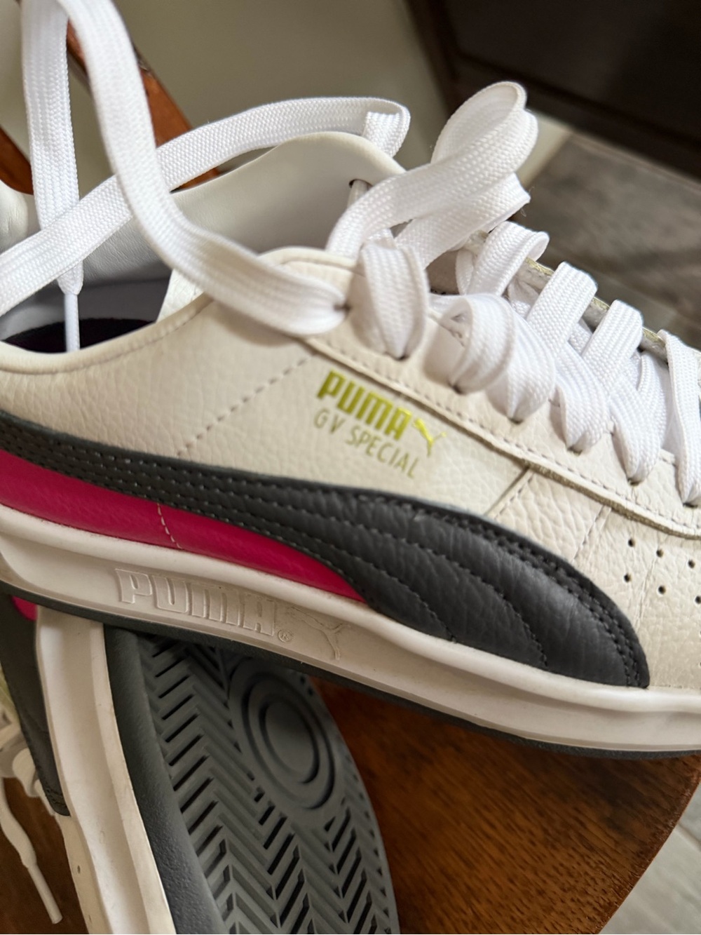 Puma GV Special White Sneakers with Charcoal and Pink Details